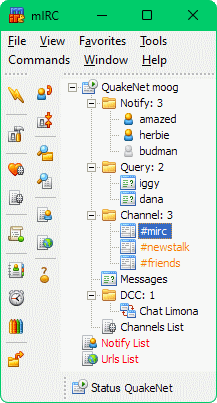 mIRC connected to the QuakeNet network, one of the most popular IRC networks