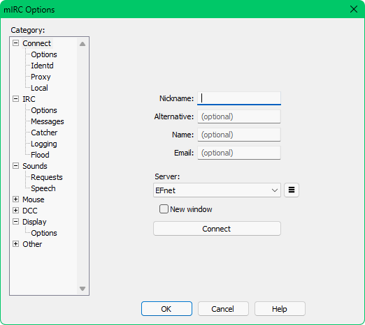 mIRC Connect Window